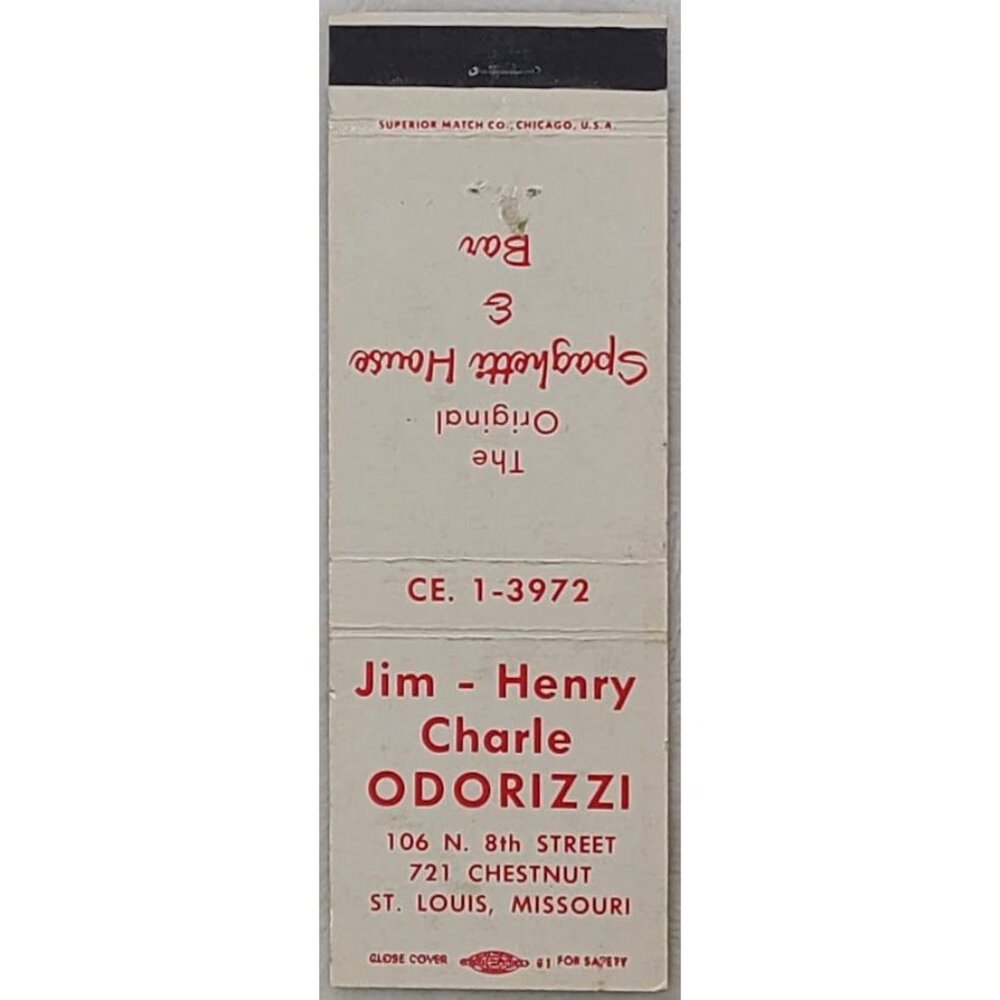Front Strike Matchbook Cover Jim Henry Charle Odorizzi Spaghetti House & Bar St
